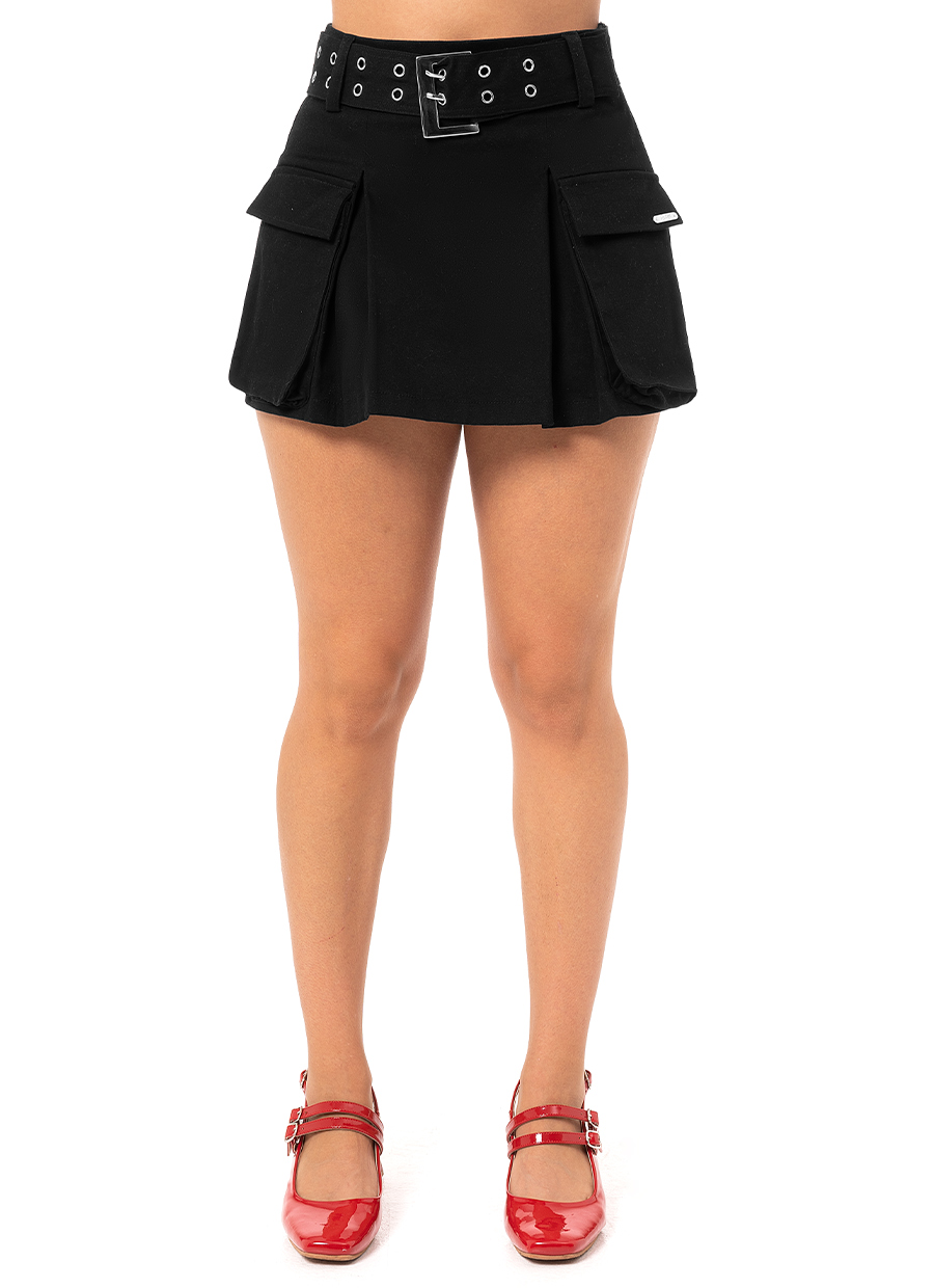 Falda Short Glam Wear Beltry Negro Squeeze