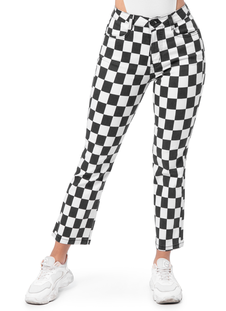 para jugar conversacion Secretar Pantalon Cuadros Nim 1 Blanco Negro | Squeeze