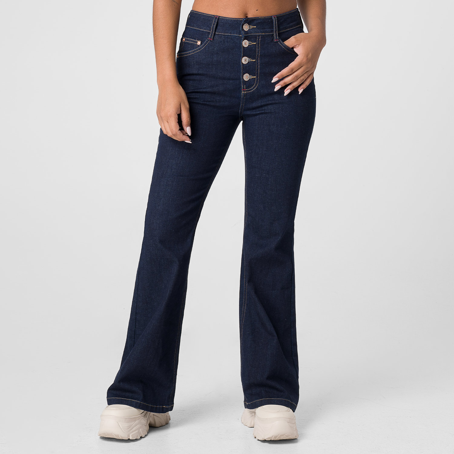 Pantalon Flare Denim Stch. T.Alt Jhania Natural Blue | Squeeze