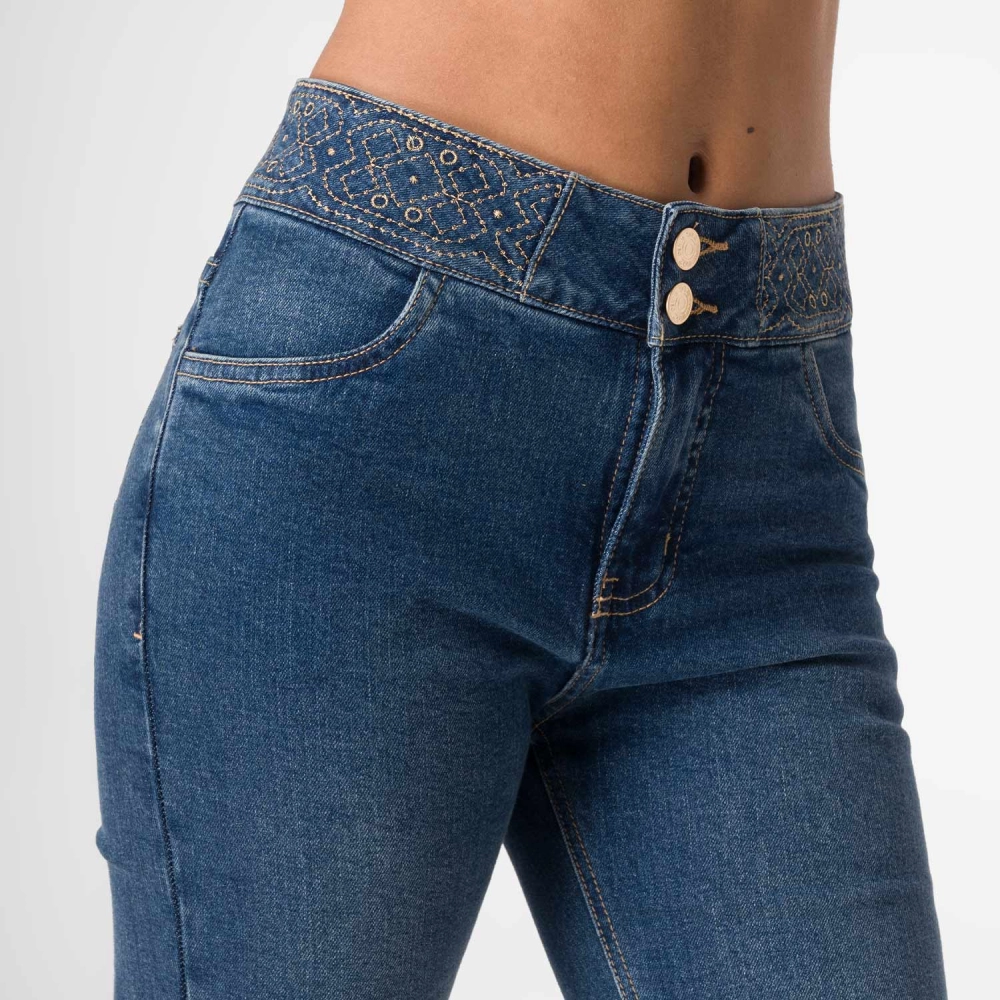 Pantalon Flare Denim Fidy Cristal Beige Squeeze - Main Image