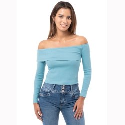 Polo Off Shoulder Rib Lycrado M/L Amalina Artic Blue Squeeze